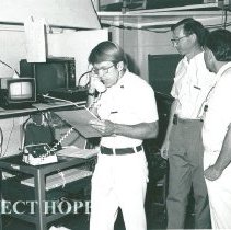 Dr David Purtillo talking to Washington, DC via COMSAT with Kim Kaiser.